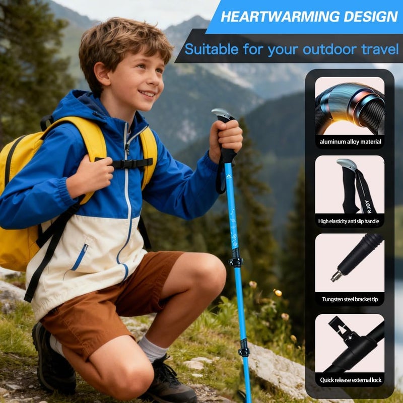 yourjoy Hiking Trekking Poles for Kids, 2 Pack Anti Shock, Adjustable, Collapsible Hiking Poles for Trekking or Walking, Lightweight Aluminum Sticks - Image 3